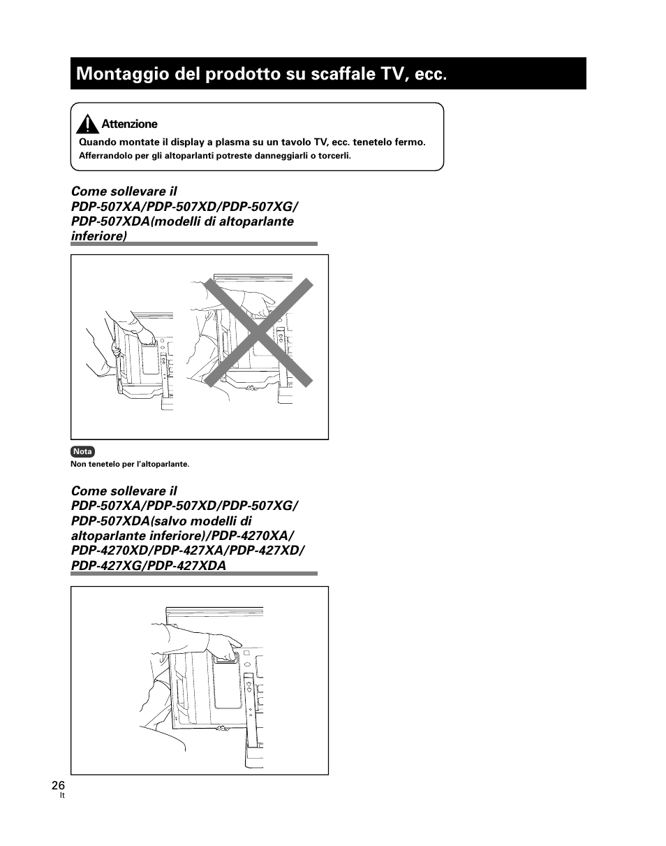 Montaggio del prodotto su scaffale tv, ecc | Pioneer PDK-TS24 User Manual | Page 26 / 51