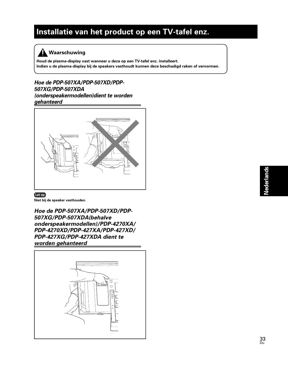 Installatie van het product op een tv-tafel enz | Pioneer PDK-TS24 User Manual | Page 33 / 51