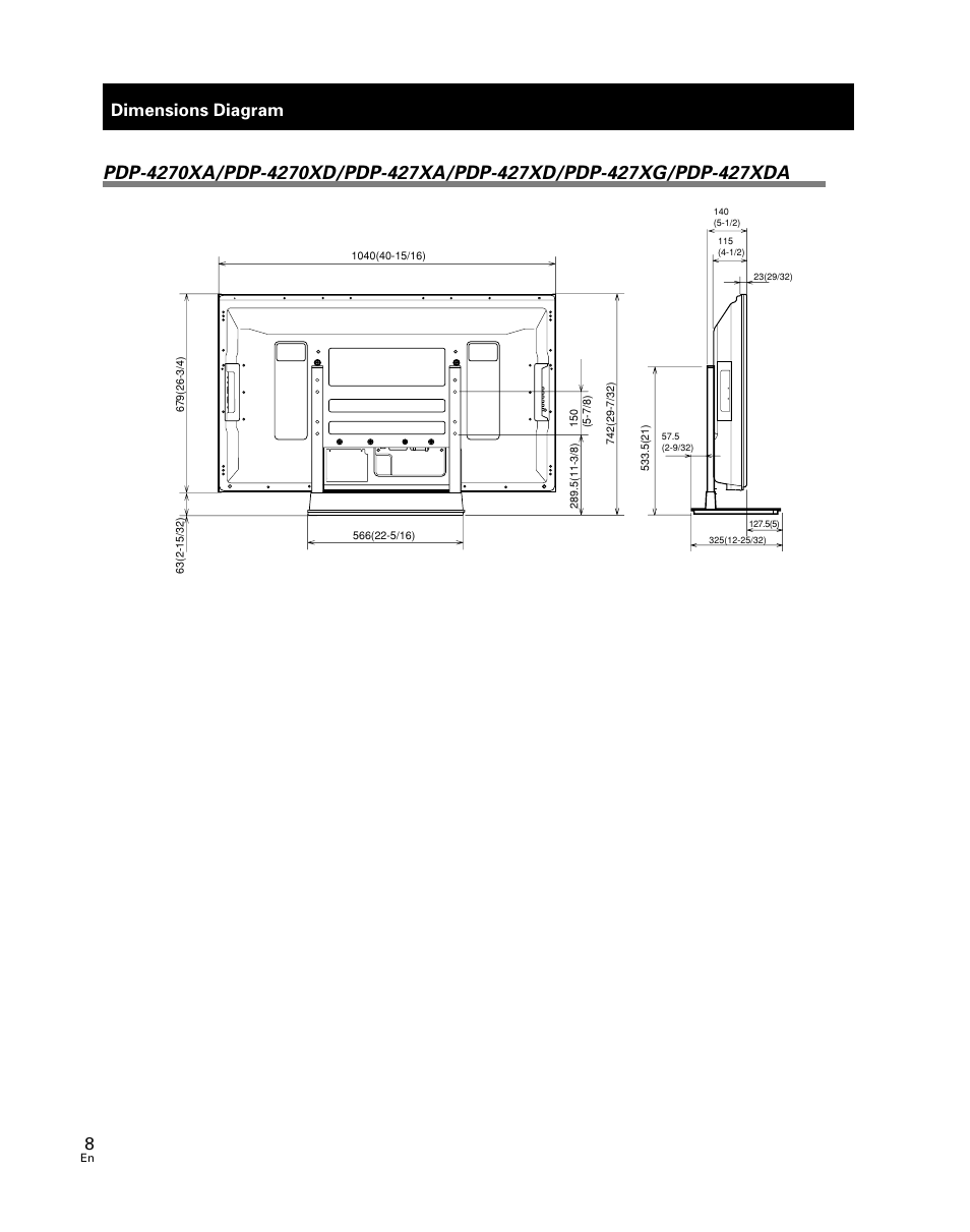 Dimensions diagram | Pioneer PDK-TS24 User Manual | Page 8 / 51
