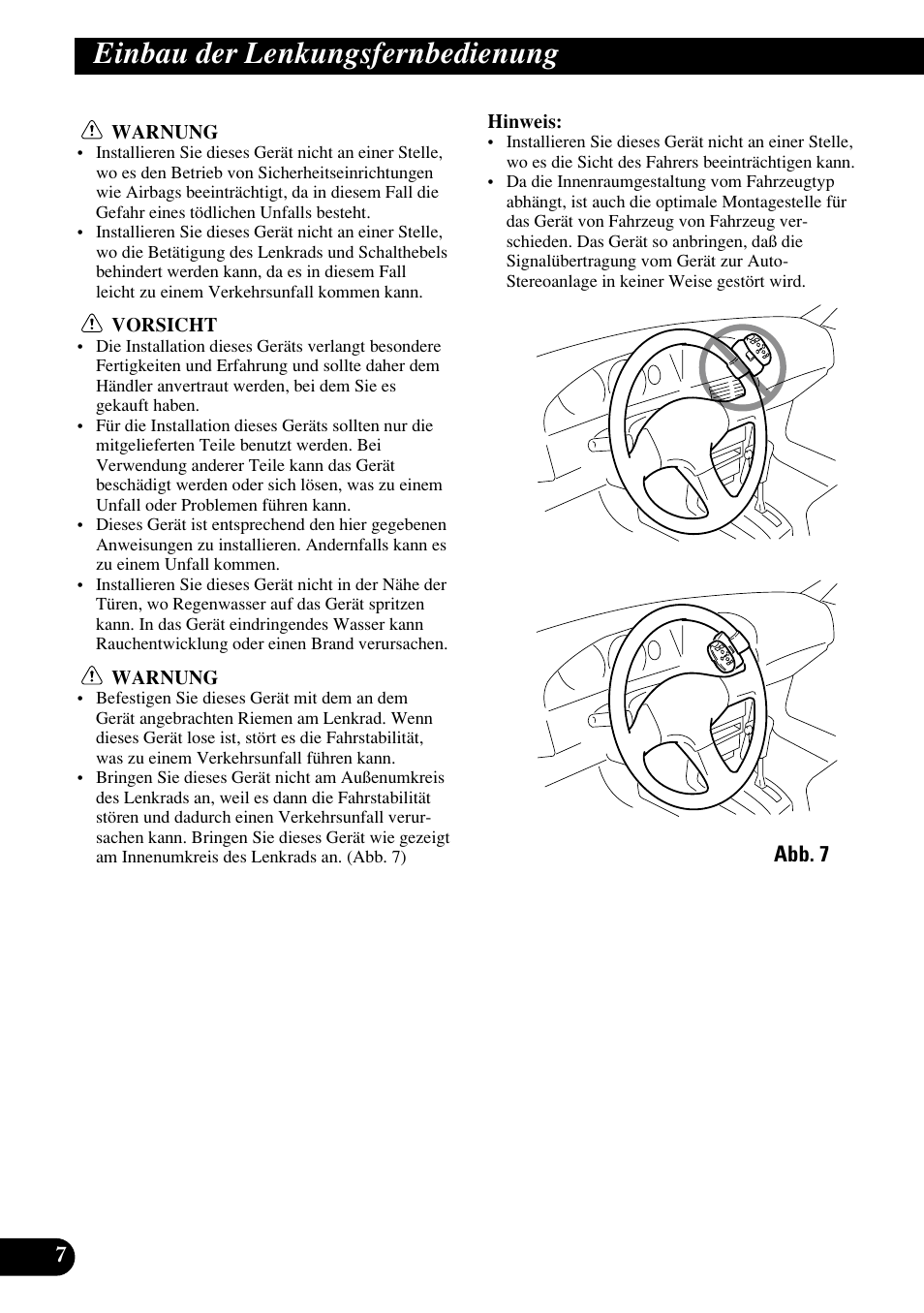 Einbau der, Lenkungsfernbedienung, A title (english) | Einbau der lenkungsfernbedienung | Pioneer DEH-P8400MP User Manual | Page 24 / 52