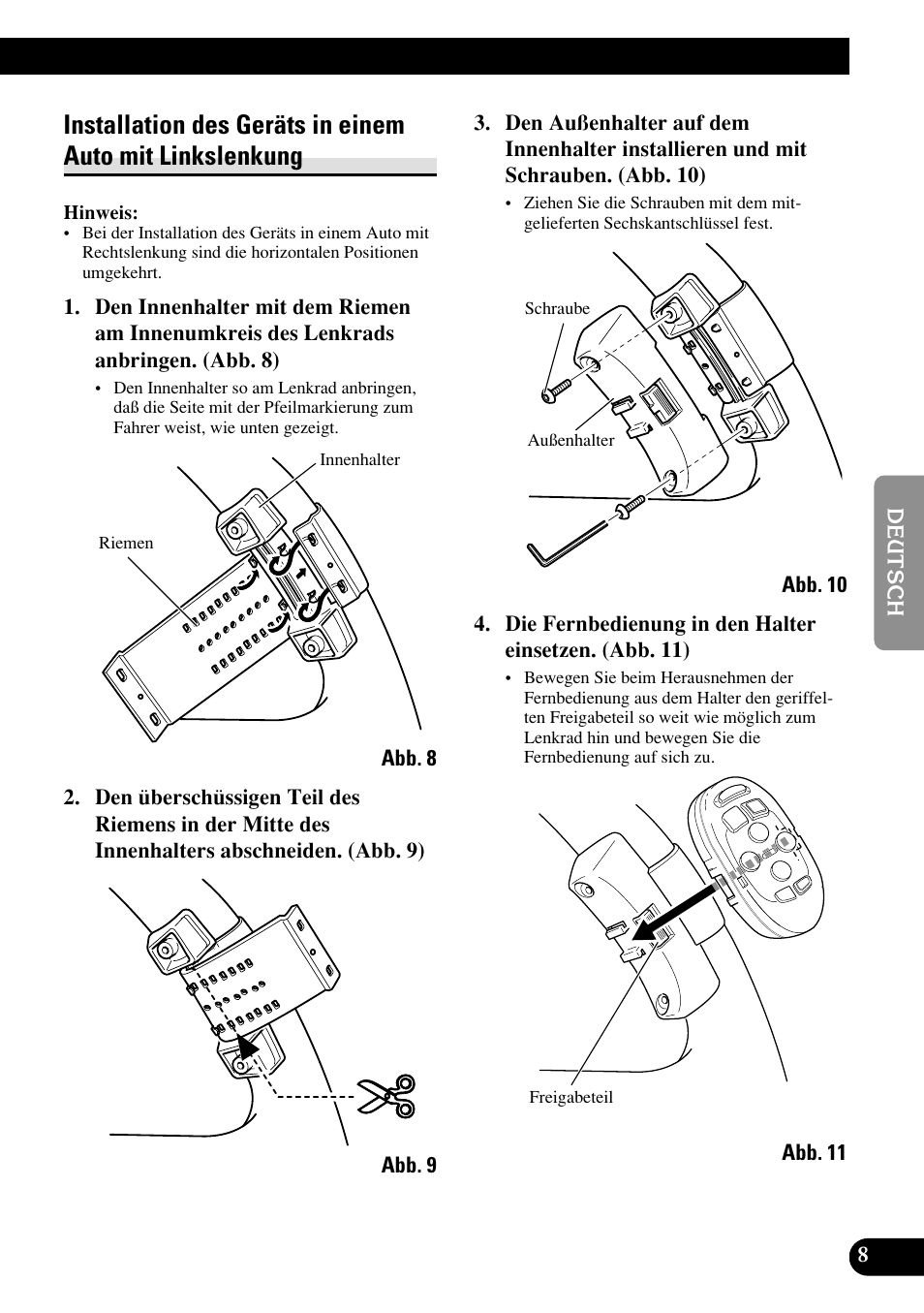 Installation des geräts in einem, Auto mit linkslenkung | Pioneer DEH-P8400MP User Manual | Page 25 / 52
