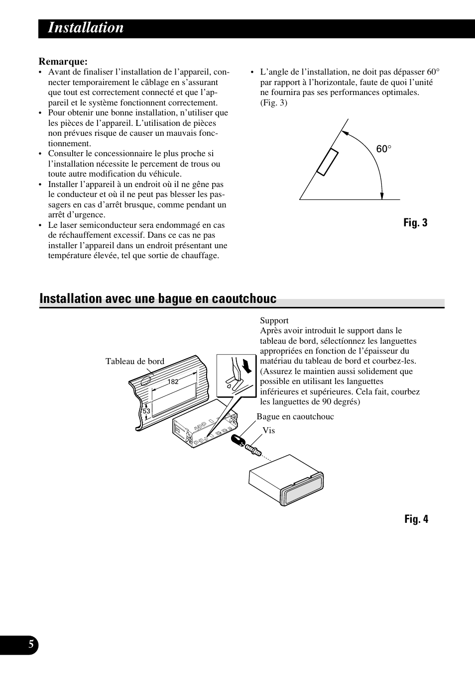 Installation, Installation avec une bague en, Caoutchouc | A title (english), Installation avec une bague en caoutchouc | Pioneer DEH-P8400MP User Manual | Page 30 / 52
