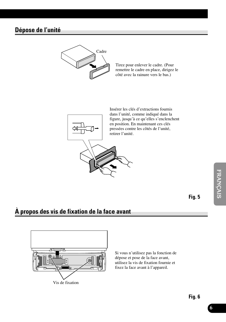 Dépose de l’unité à propos des vis de fixation, De la face avant, A title (english) | Dépose de l’unité, À propos des vis de fixation de la face avant | Pioneer DEH-P8400MP User Manual | Page 31 / 52