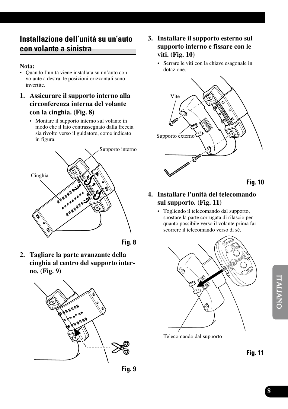 Installazione dell’unità su, Un’auto con volante a sinistra | Pioneer DEH-P8400MP User Manual | Page 41 / 52