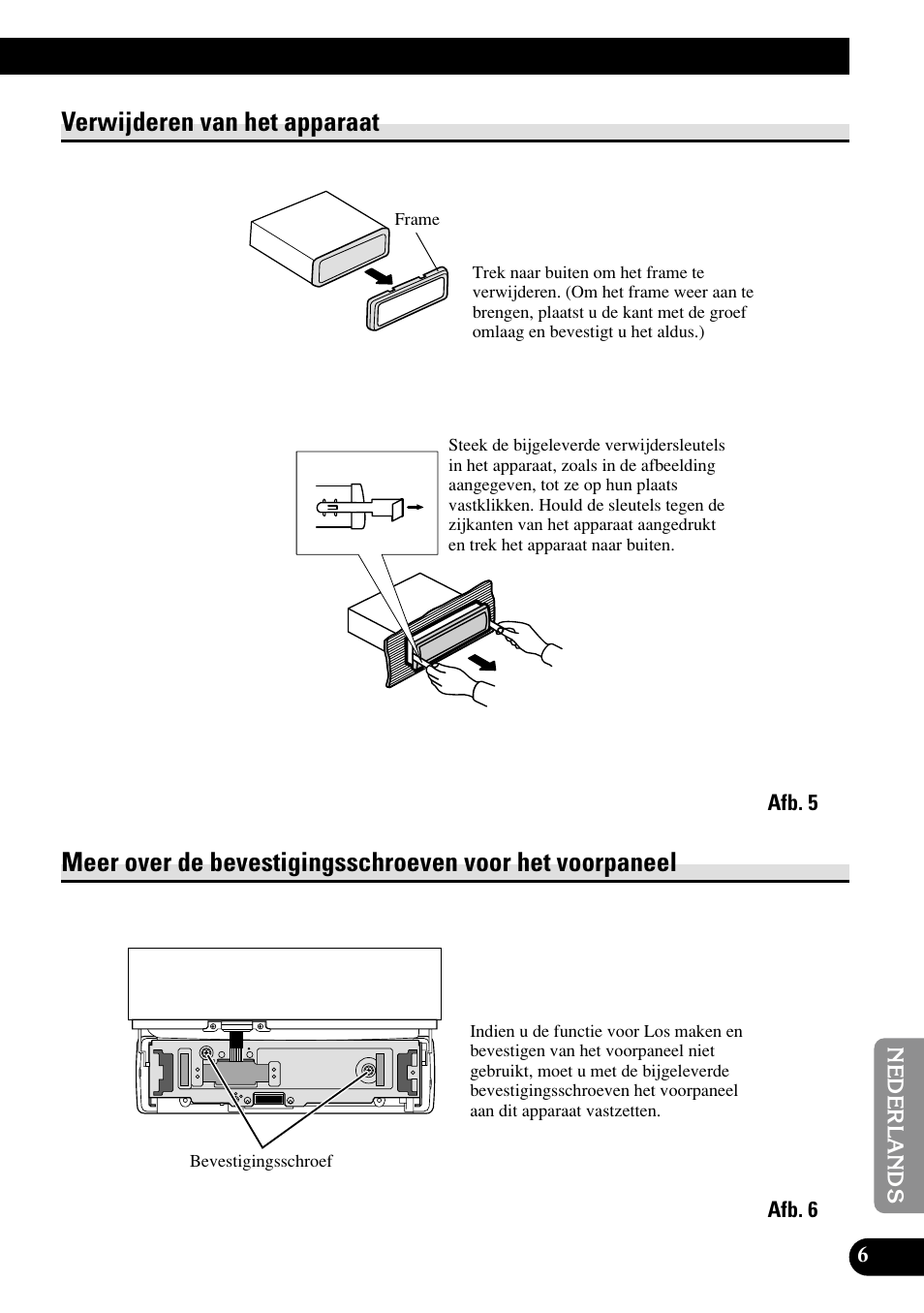 Voor het voorpaneel, A title (english), Verwijderen van het apparaat | Pioneer DEH-P8400MP User Manual | Page 47 / 52