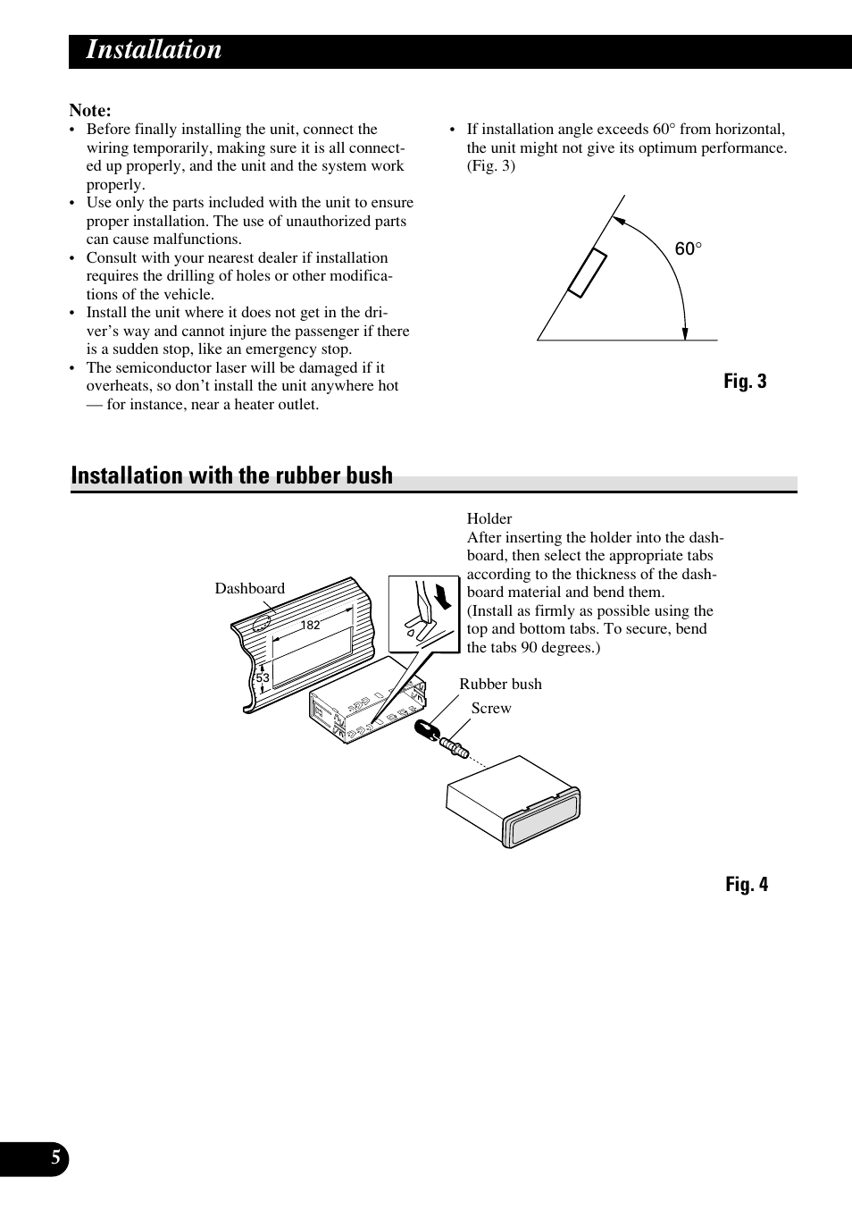 A title (english), Installation, Installation with the rubber bush | Pioneer DEH-P8400MP User Manual | Page 6 / 52