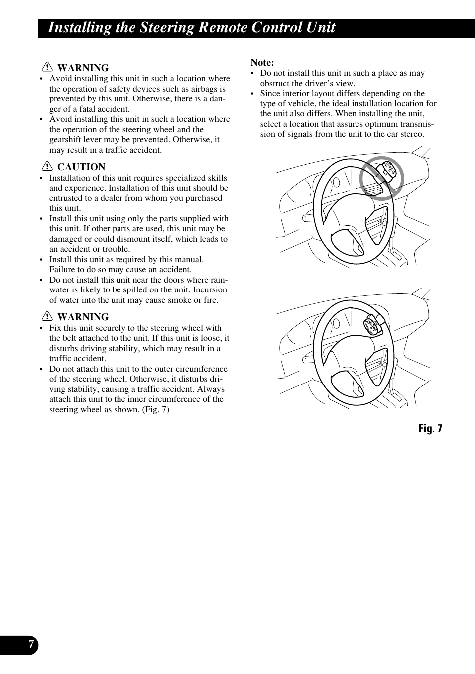 Installing the unit on a, Left-hand-drive car, A title (english) | Installing the steering remote control unit | Pioneer DEH-P8400MP User Manual | Page 8 / 52