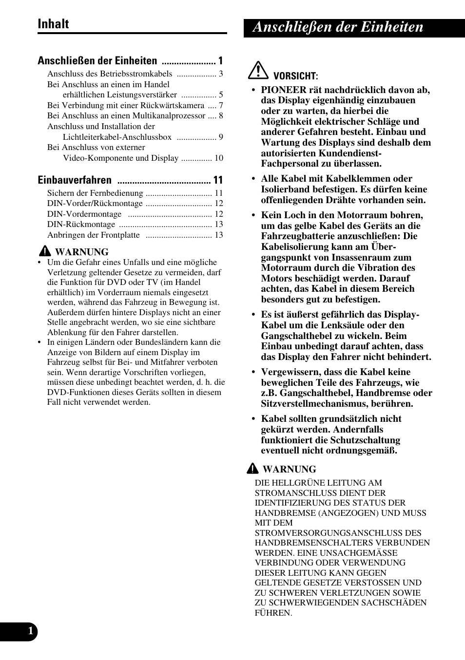 Deutsch, Anschließen der einheiten, Inhalt | Pioneer AVH-P6600DVD User Manual | Page 30 / 85