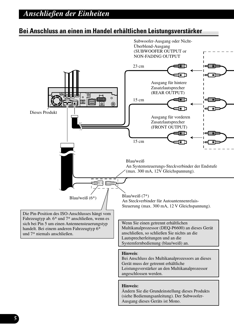 Bei anschluss an einen im handel, Erhältlichen leistungsverstärker, Anschließen der einheiten | Pioneer AVH-P6600DVD User Manual | Page 34 / 85