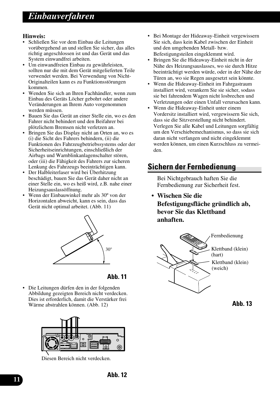 Einbauverfahren, Sichern der fernbedienung | Pioneer AVH-P6600DVD User Manual | Page 40 / 85