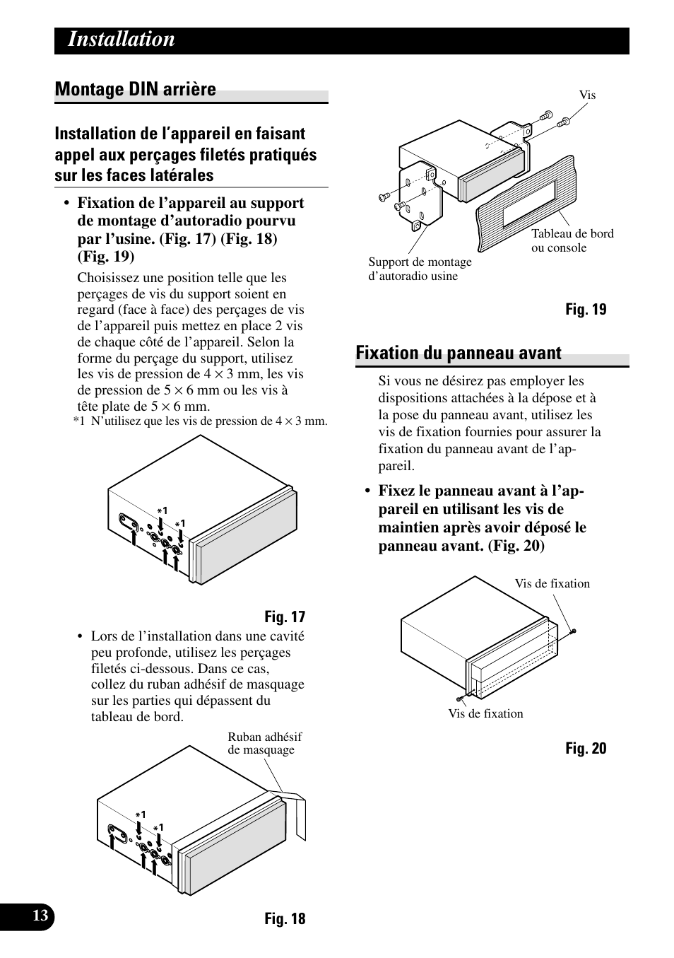 Montage din arrière fixation du panneau avant, Installation, Montage din arrière | Fixation du panneau avant | Pioneer AVH-P6600DVD User Manual | Page 56 / 85