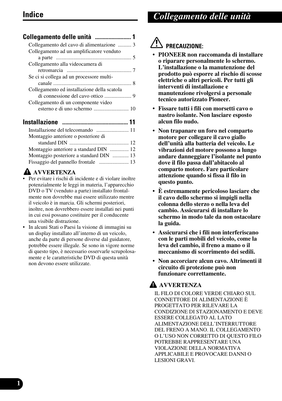 Italiano, Collegamento delle unità, Indice | Pioneer AVH-P6600DVD User Manual | Page 58 / 85