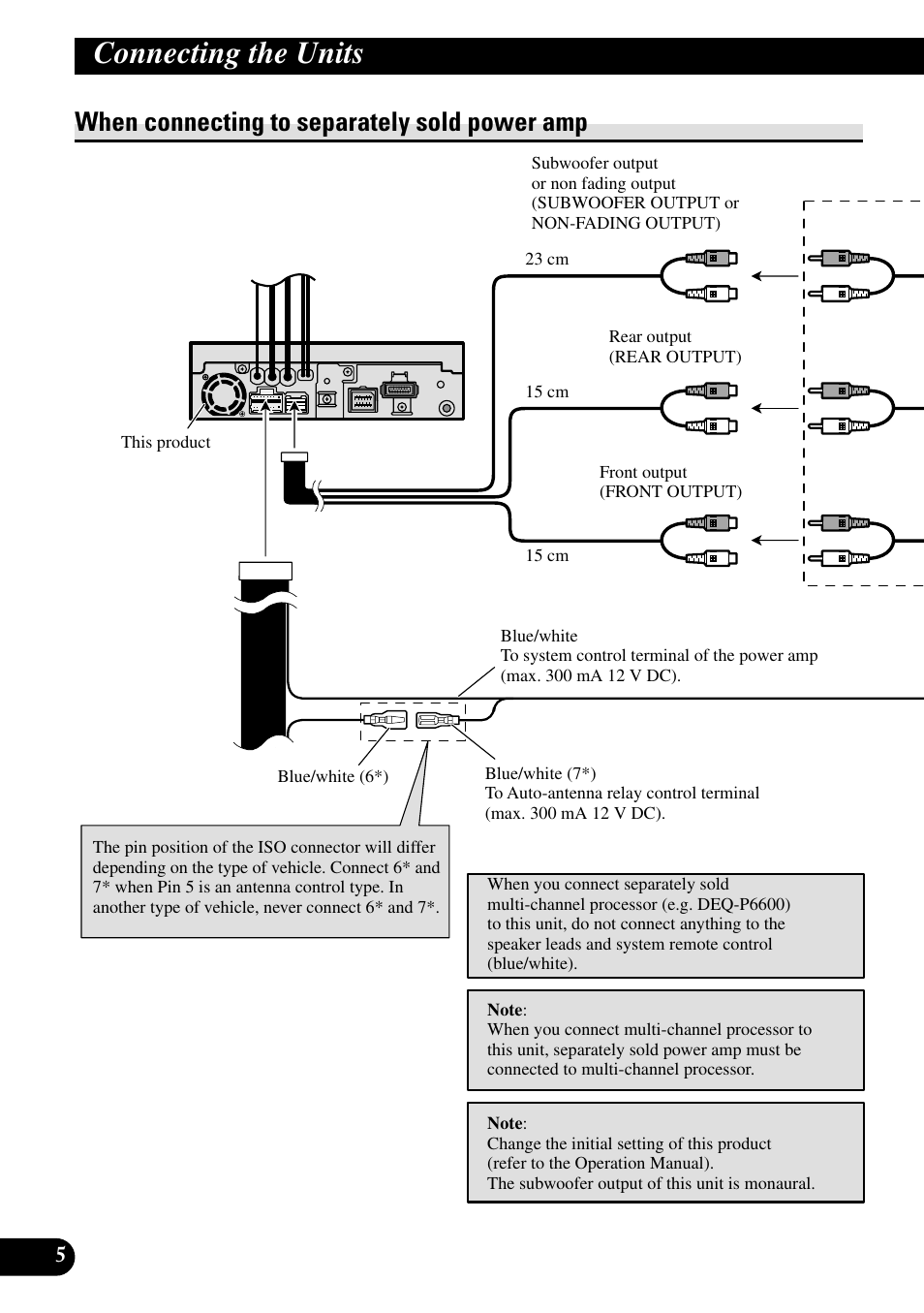 When connecting to separately sold power, Connecting the units, When connecting to separately sold power amp | Pioneer AVH-P6600DVD User Manual | Page 6 / 85