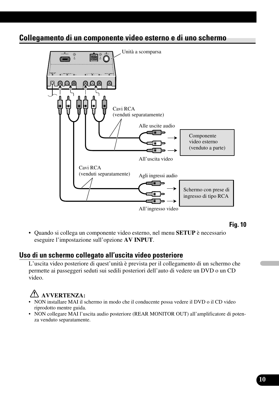 Collegamento di un componente video, Esterno e di uno schermo | Pioneer AVH-P6600DVD User Manual | Page 67 / 85