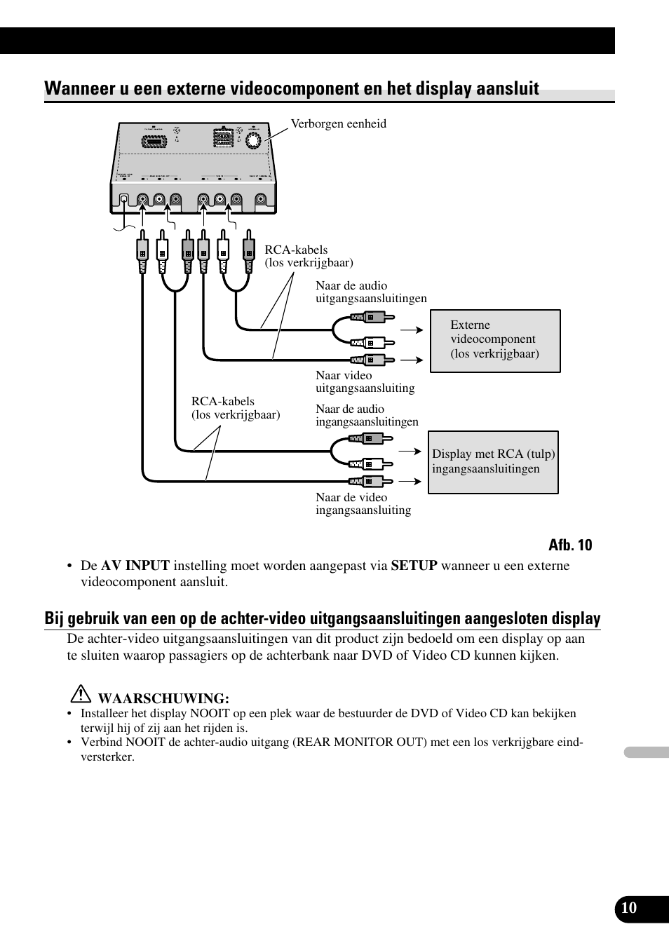 Wanneer u een externe videocomponent en, Het display aansluit | Pioneer AVH-P6600DVD User Manual | Page 81 / 85