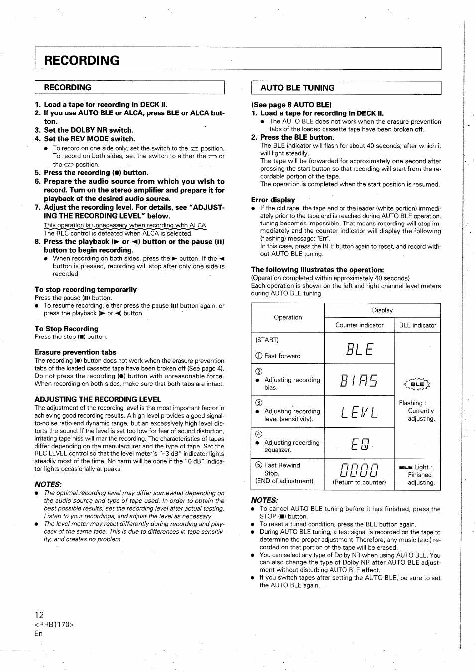 B l e, B 1 p, N n n n | Pioneer CT-W505R User Manual | Page 12 / 20