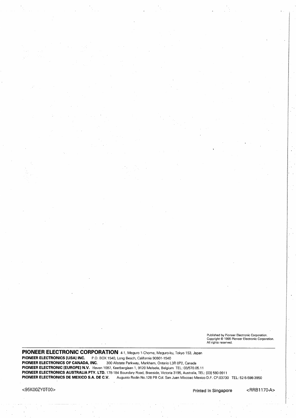 Pioneer electronic corporation | Pioneer CT-W505R User Manual | Page 20 / 20