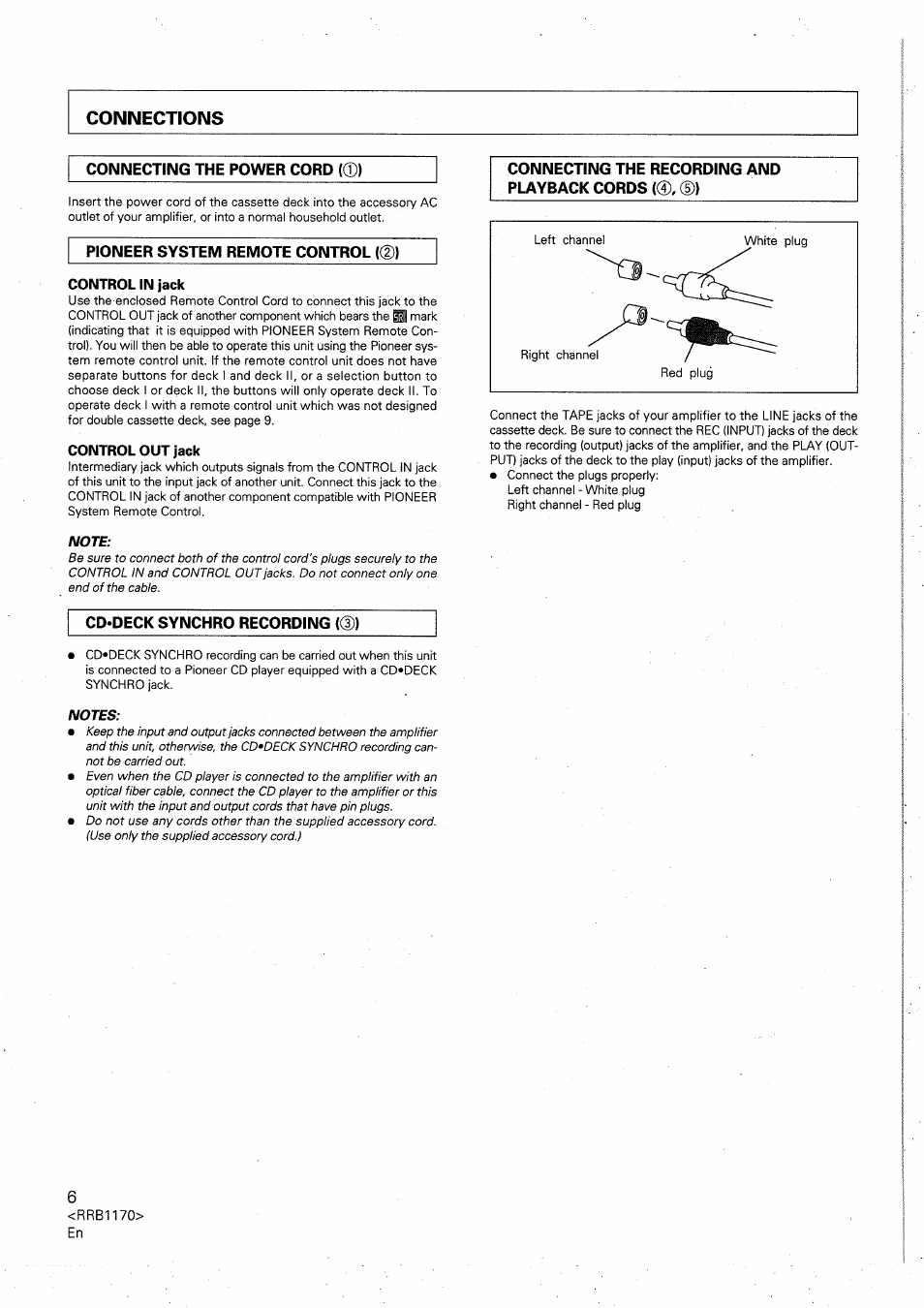 Control in jack, Control out jack | Pioneer CT-W505R User Manual | Page 6 / 20