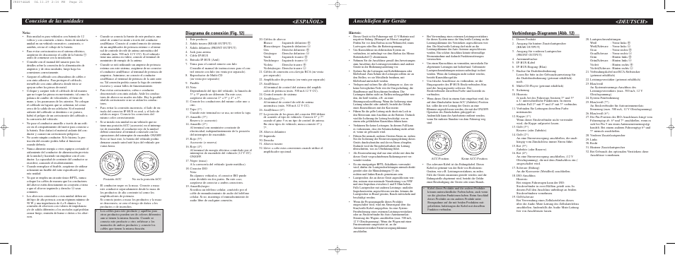 Anschließen der geräte, Deutsch, Conexión de las unidades | Español, Verbindungs-diagramm (abb. 12), Diagrama de conexión (fig. 12) | Pioneer DEH-P5700MP User Manual | Page 6 / 8