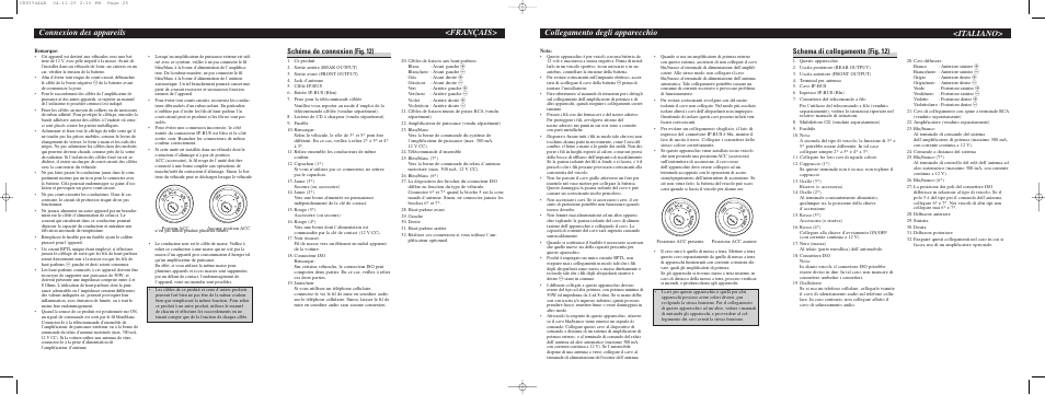Collegamento degli apparecchio, Italiano, Français> connexion des appareils | Schema di collegamento (fig. 12), Schéma de connexion (fig. 12) | Pioneer DEH-P5700MP User Manual | Page 7 / 8