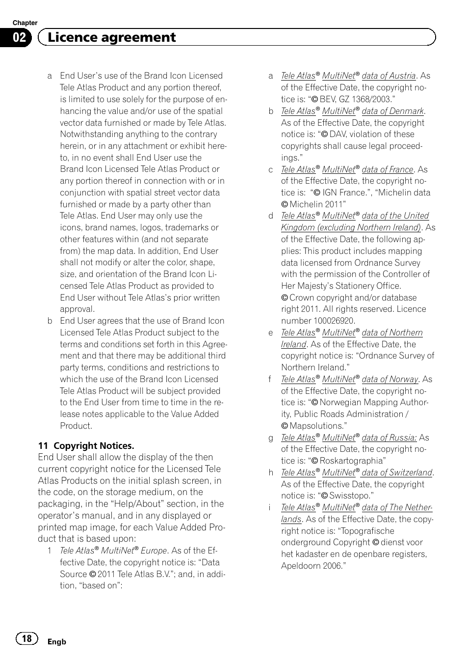 02 licence agreement | Pioneer CNSD-230FM User Manual | Page 18 / 28