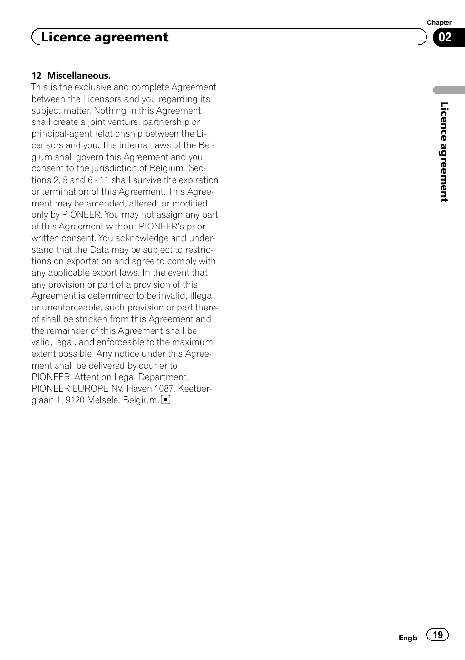 Licence agreement | Pioneer CNSD-230FM User Manual | Page 19 / 28