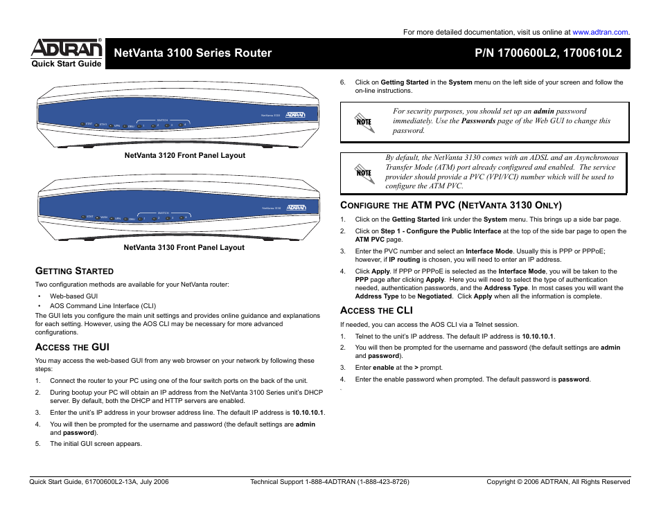 ADTRAN NetVanta 3100 Series User Manual | 2 pages