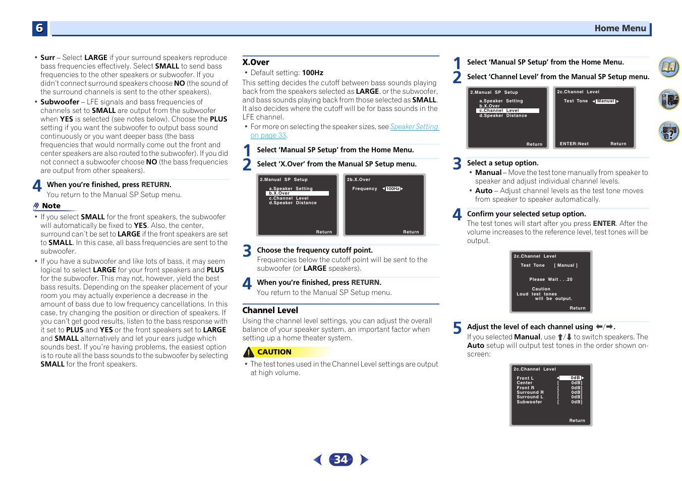 X.over, Channel level | Pioneer VSX-424-K User Manual | Page 34 / 41