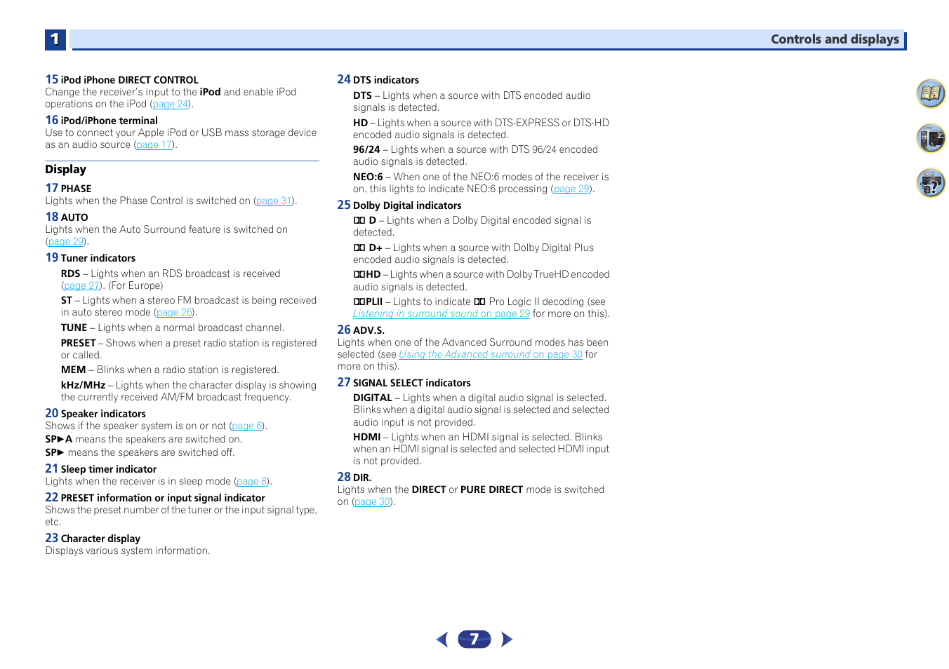 Display | Pioneer VSX-424-K User Manual | Page 7 / 41
