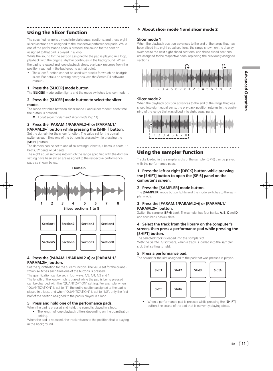 Using the slicer function, Using the sampler function | Pioneer DDJ-SP1 User Manual | Page 11 / 24