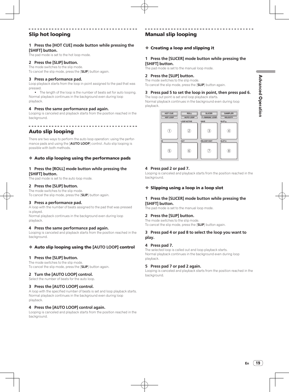 Slip hot looping, Auto slip looping, Manual slip looping | Pioneer DDJ-SP1 User Manual | Page 19 / 24