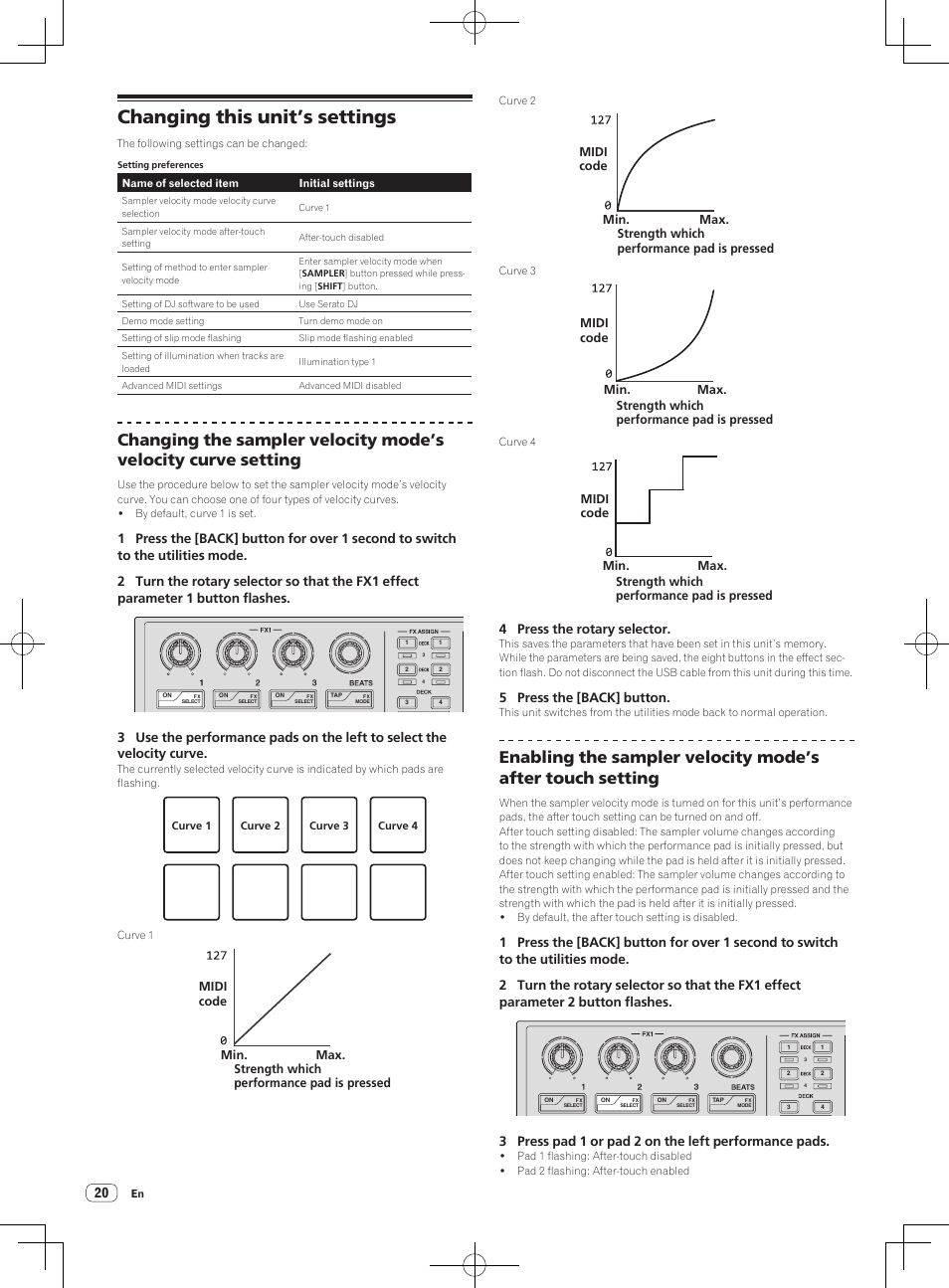 Changing this unit’s settings, 4 press the rotary selector, 5 press the [back] button | Pioneer DDJ-SP1 User Manual | Page 20 / 24
