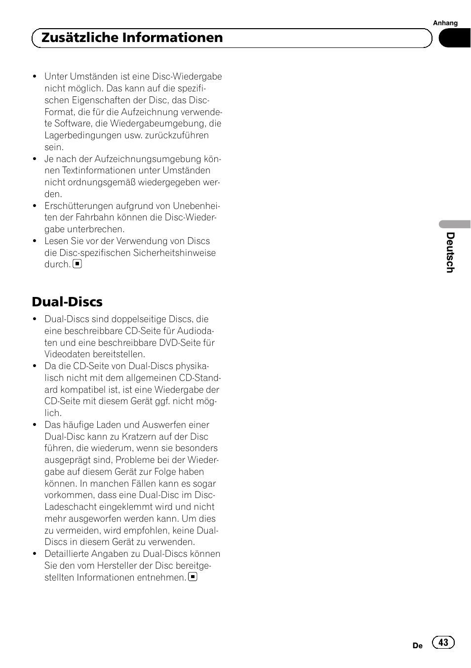 Dual-discs, Zusätzliche informationen | Pioneer DEH-110E User Manual | Page 43 / 107