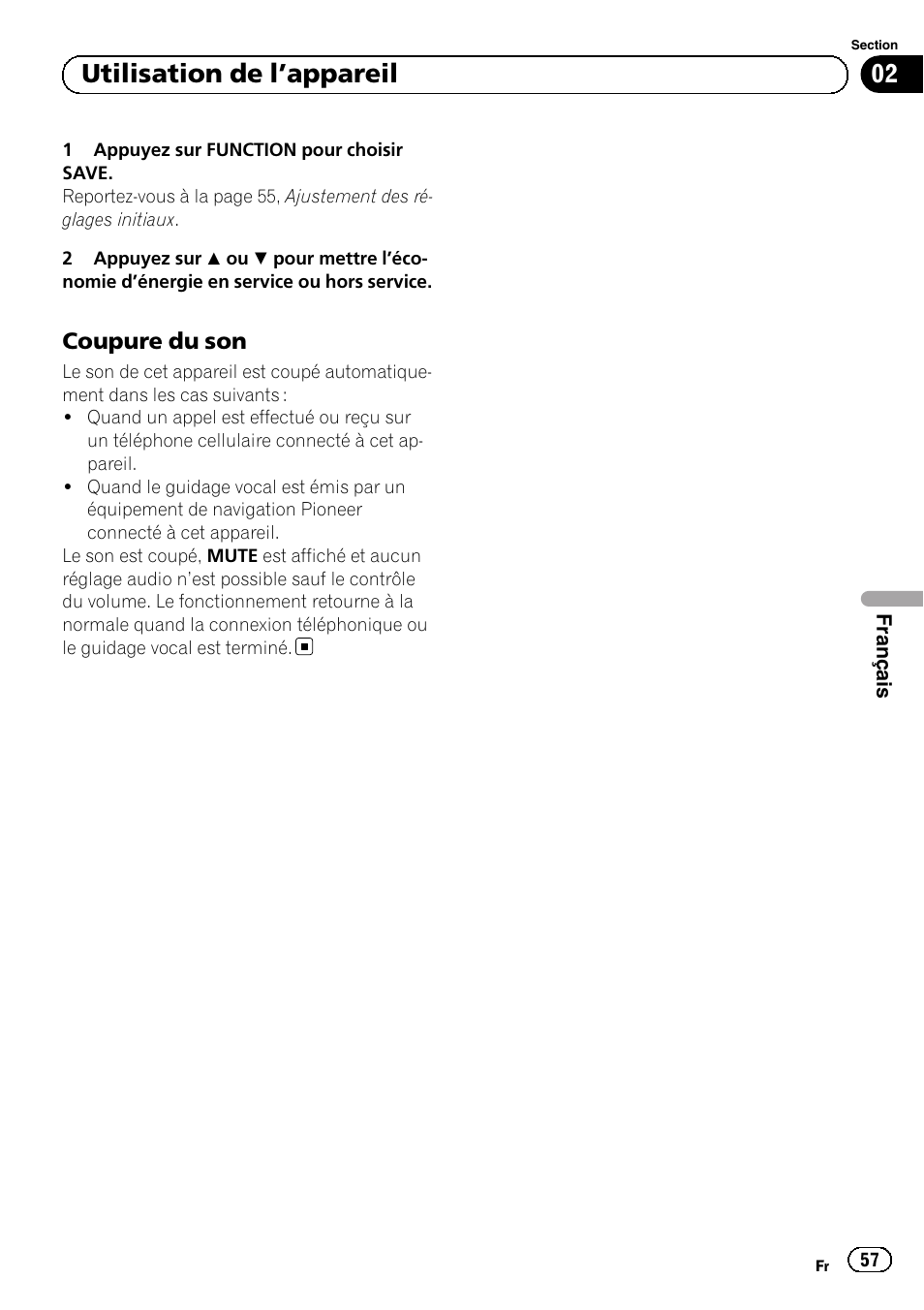Coupure du son 57, Utilisation de l ’appareil | Pioneer DEH-110E User Manual | Page 57 / 107