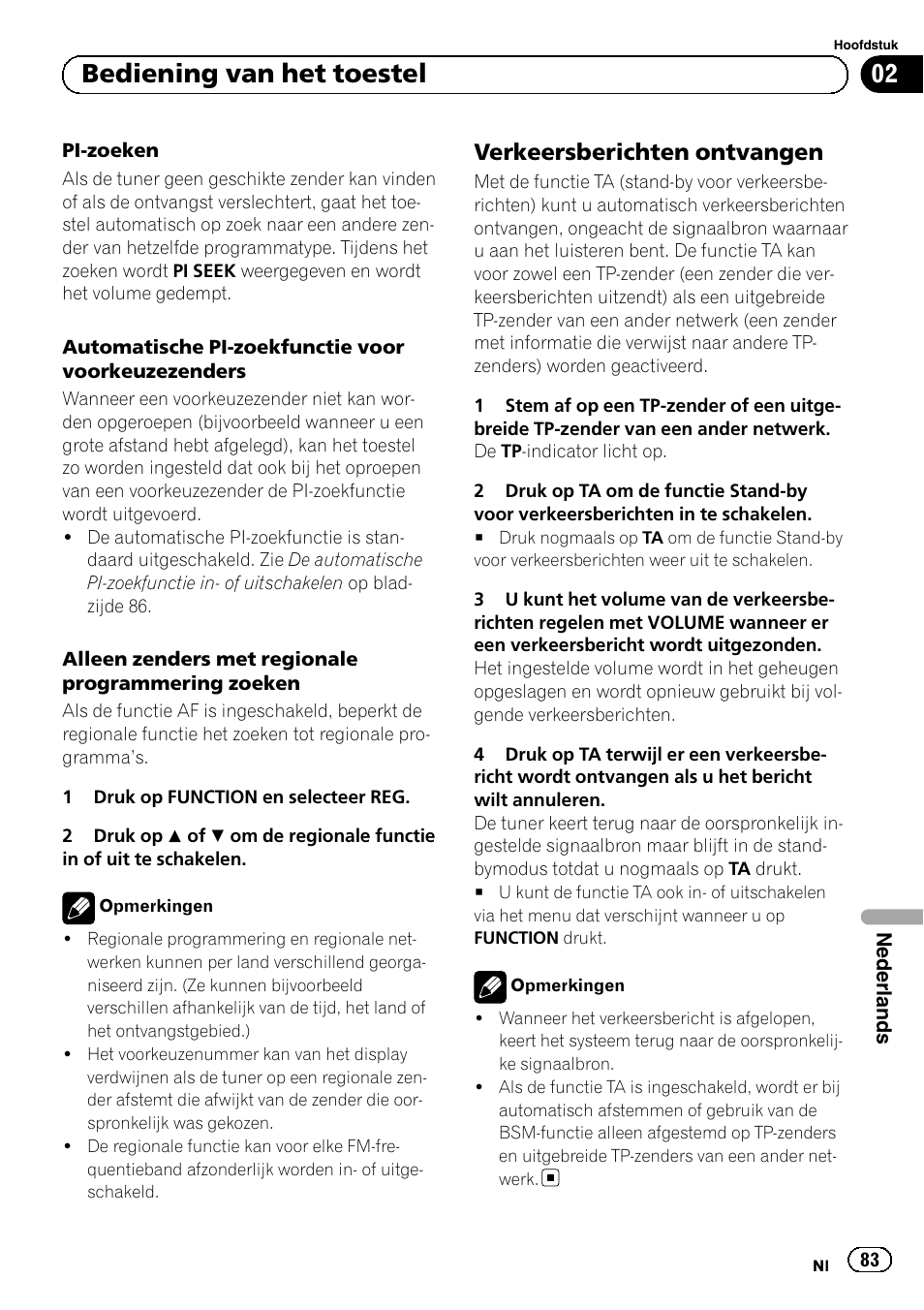 Verkeersberichten ontvangen 83, Bediening van het toestel, Verkeersberichten ontvangen | Pioneer DEH-110E User Manual | Page 83 / 107