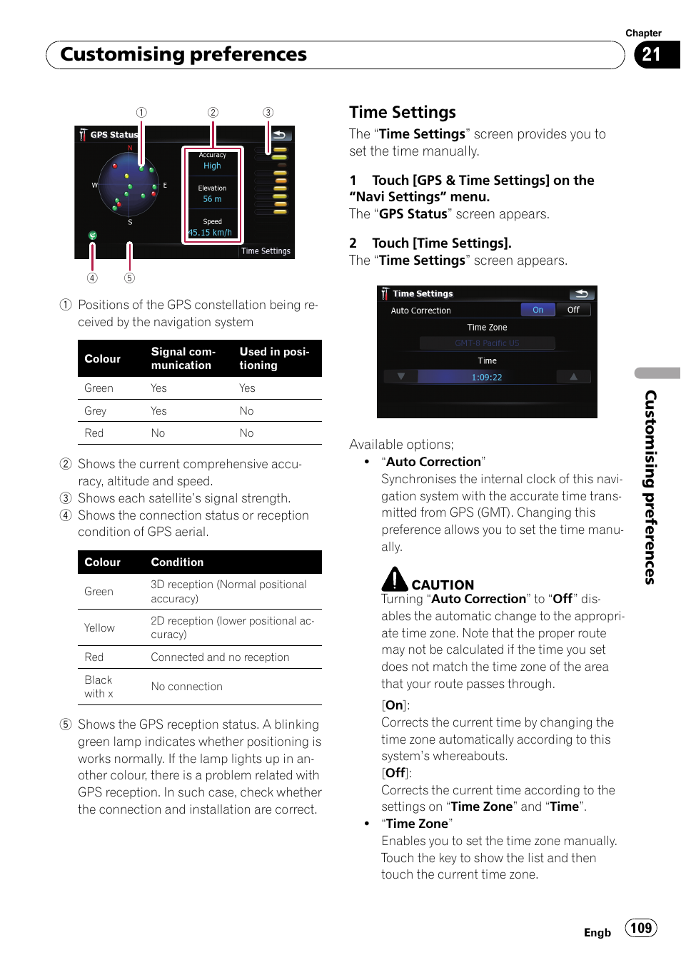 Time settings 109, Customising preferences, Time settings | Customising pr eferences | Pioneer AVIC F900BT User Manual | Page 109 / 168