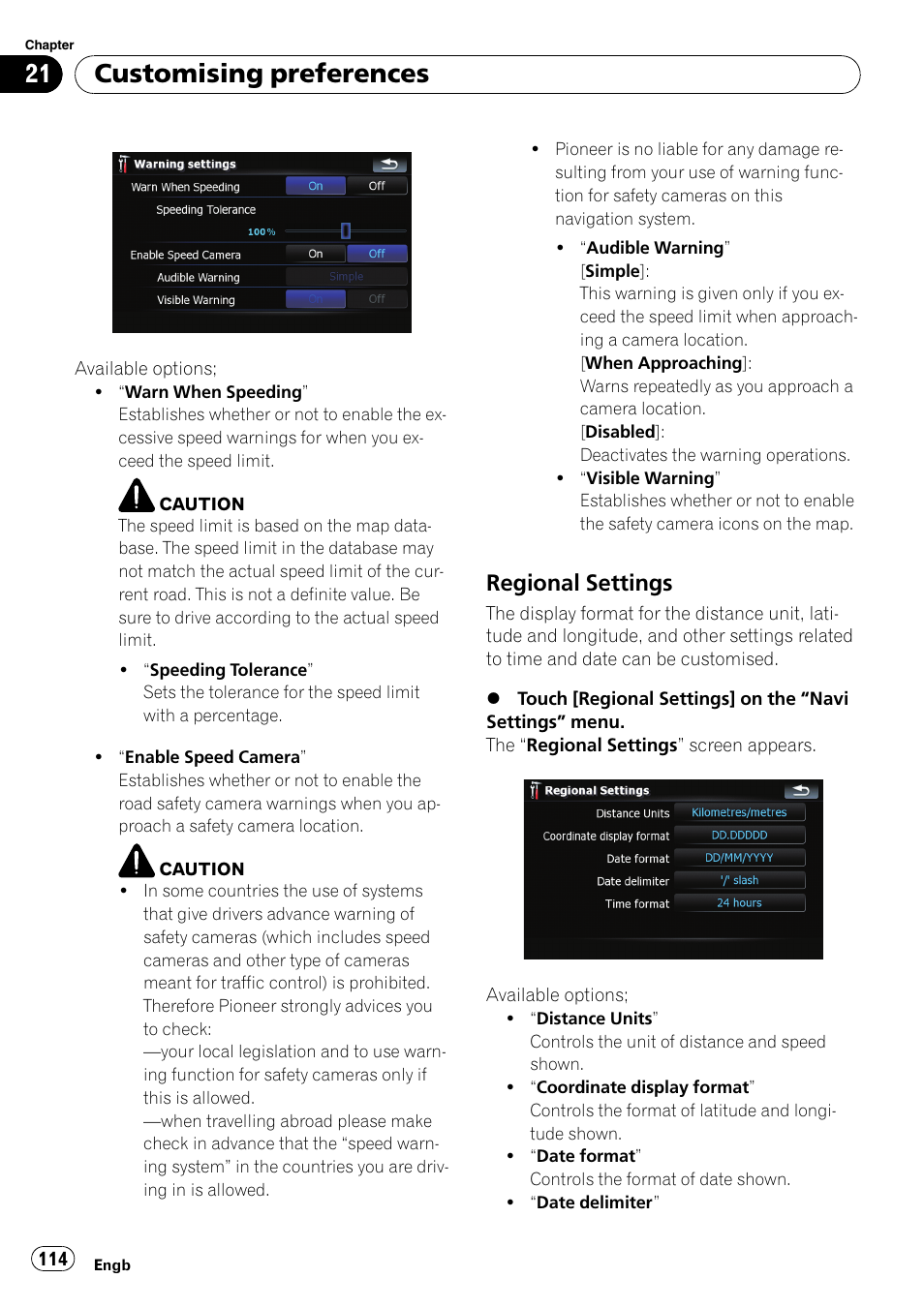 Regional settings 114, Customising preferences, Regional settings | Pioneer AVIC F900BT User Manual | Page 114 / 168