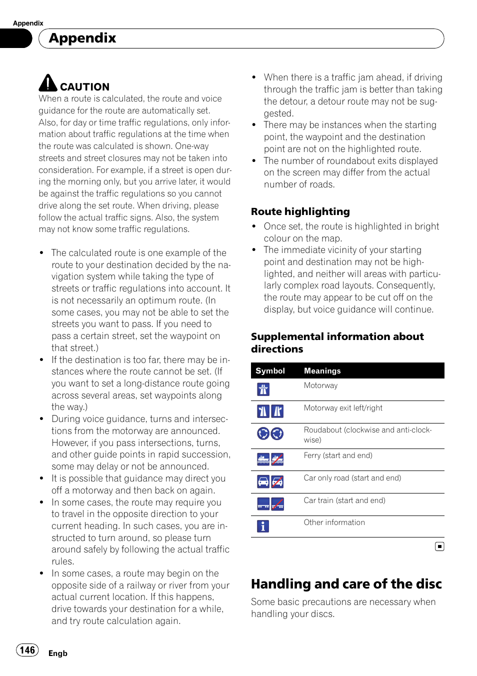 Handling and care of the disc, Appendix | Pioneer AVIC F900BT User Manual | Page 146 / 168