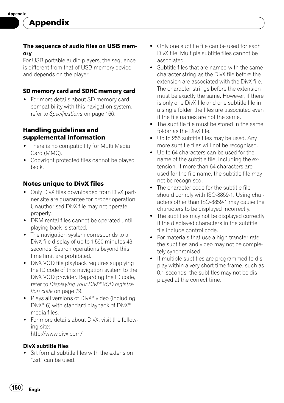 Appendix | Pioneer AVIC F900BT User Manual | Page 150 / 168