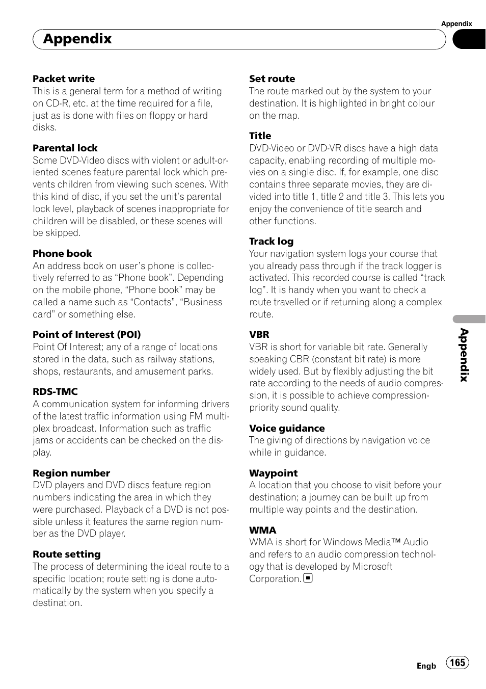 Appendix | Pioneer AVIC F900BT User Manual | Page 165 / 168