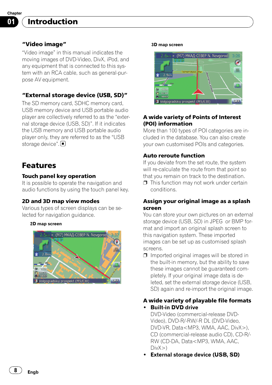 Features, Introduction | Pioneer AVIC F900BT User Manual | Page 8 / 168