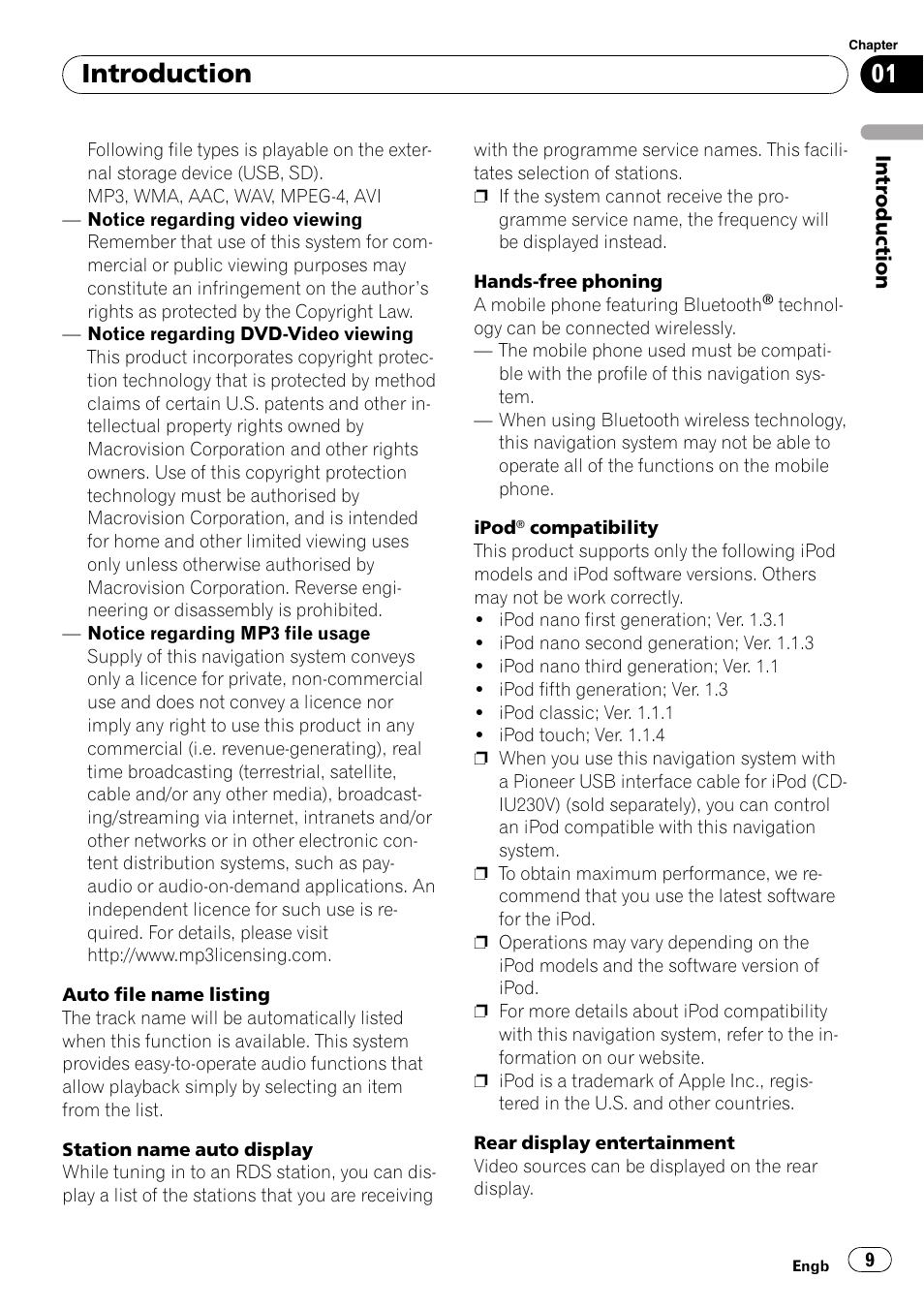 Introduction | Pioneer AVIC F900BT User Manual | Page 9 / 168