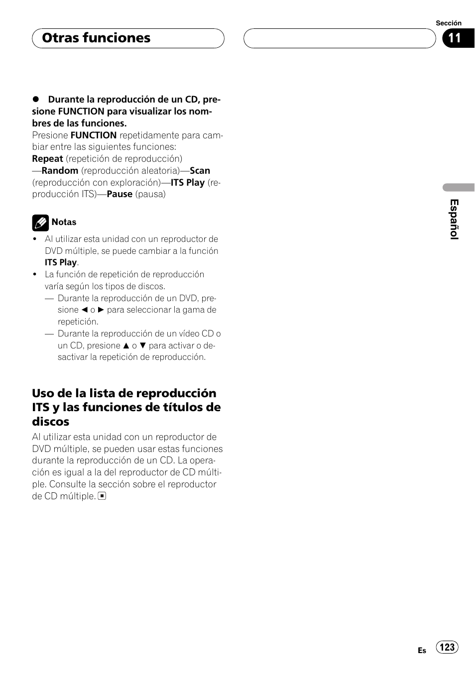 Uso de la lista de reproducción its y, Las funciones de títulos de discos 123, Uso de la lista de reproducción its y las fun | Ciones de títulos de discos, La pá, Gina siguiente.), Otras funciones | Pioneer DEH-P7600MP User Manual | Page 123 / 132