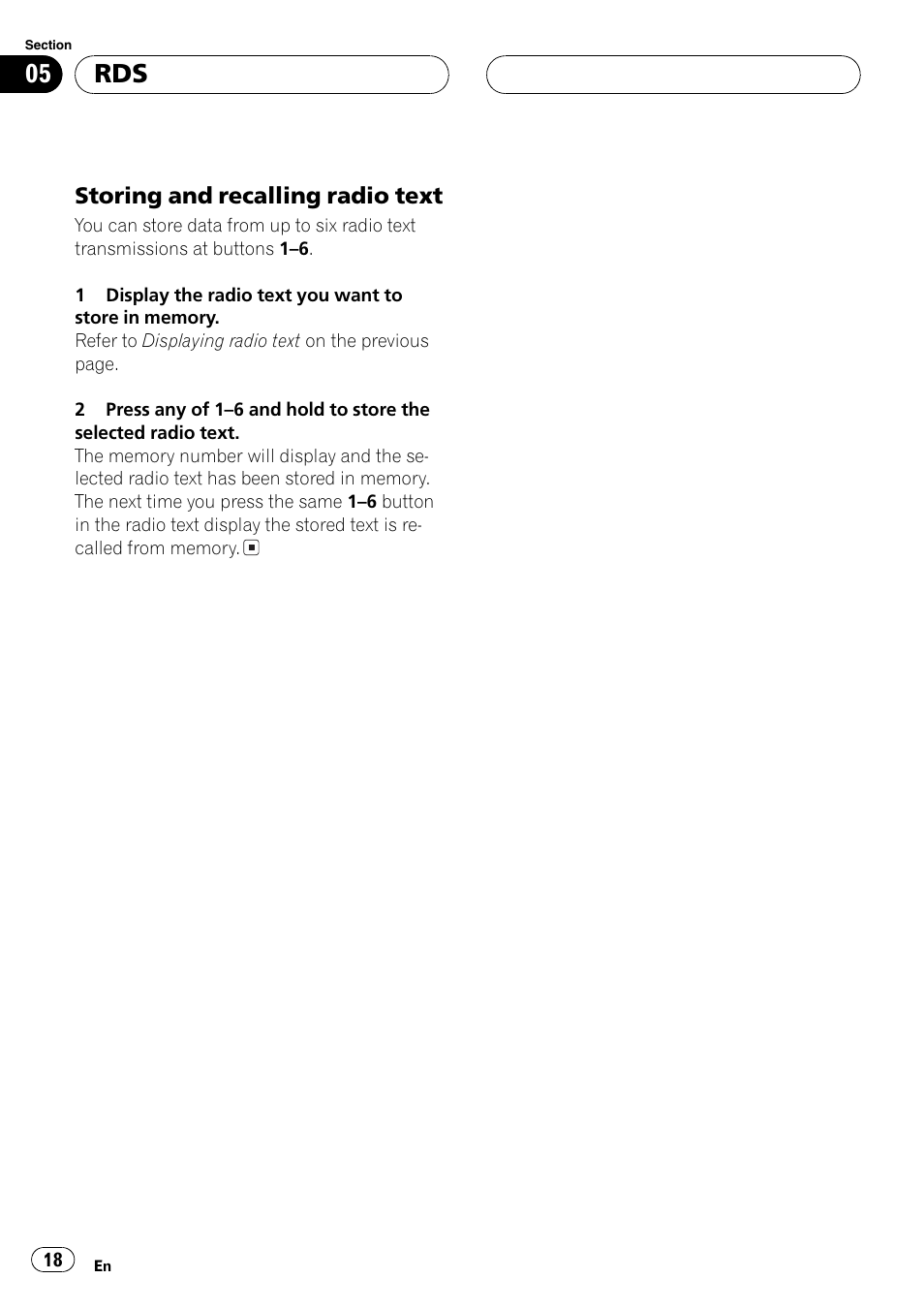 Storing and recalling radio text 18 | Pioneer DEH-P7600MP User Manual | Page 18 / 132