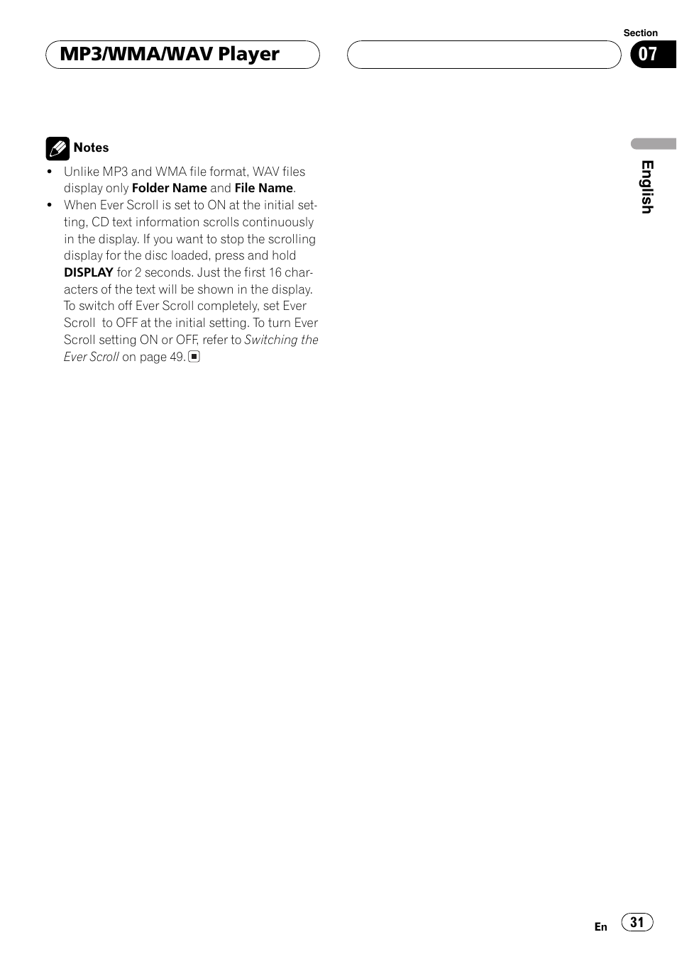 Mp3/wma/wav player | Pioneer DEH-P7600MP User Manual | Page 31 / 132