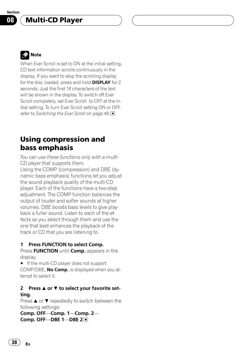 Using compression and bass emphasis 38, Usingcompression and bass emphasis, Multi-cd player | Pioneer DEH-P7600MP User Manual | Page 38 / 132