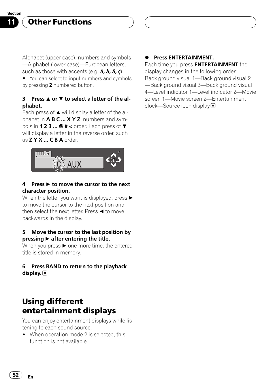 Using different entertainment displays 52, Usingdifferent entertainment displays, Other functions | Pioneer DEH-P7600MP User Manual | Page 52 / 132