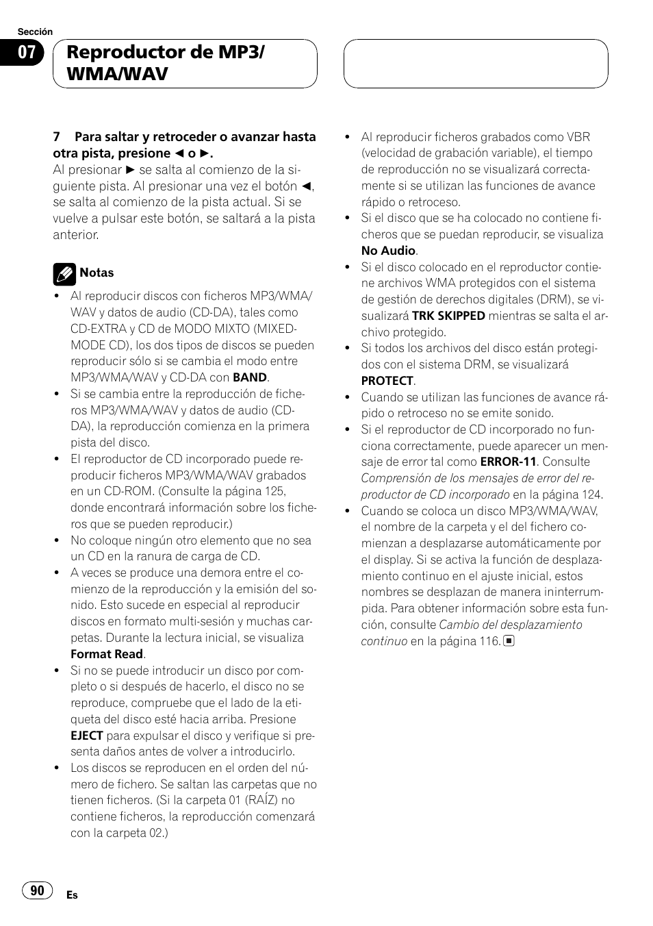 Reproductor de mp3/ wma/wav | Pioneer DEH-P7600MP User Manual | Page 90 / 132