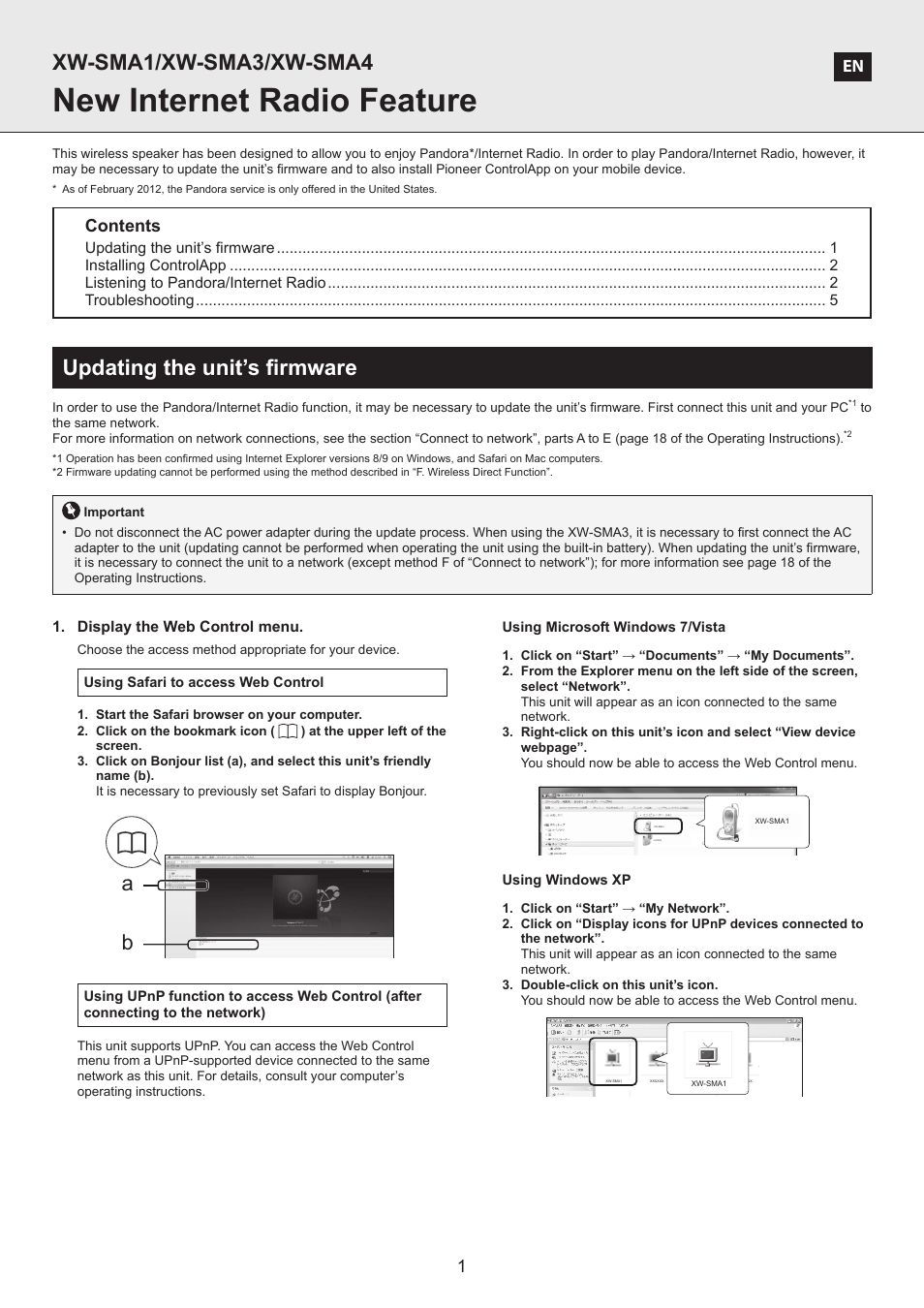 Pioneer XW-SMA1-K User Manual | 5 pages