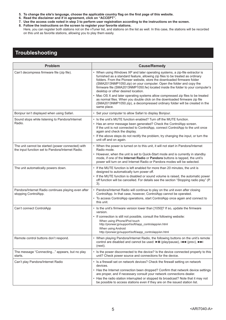 Troubleshooting | Pioneer XW-SMA1-K User Manual | Page 5 / 5